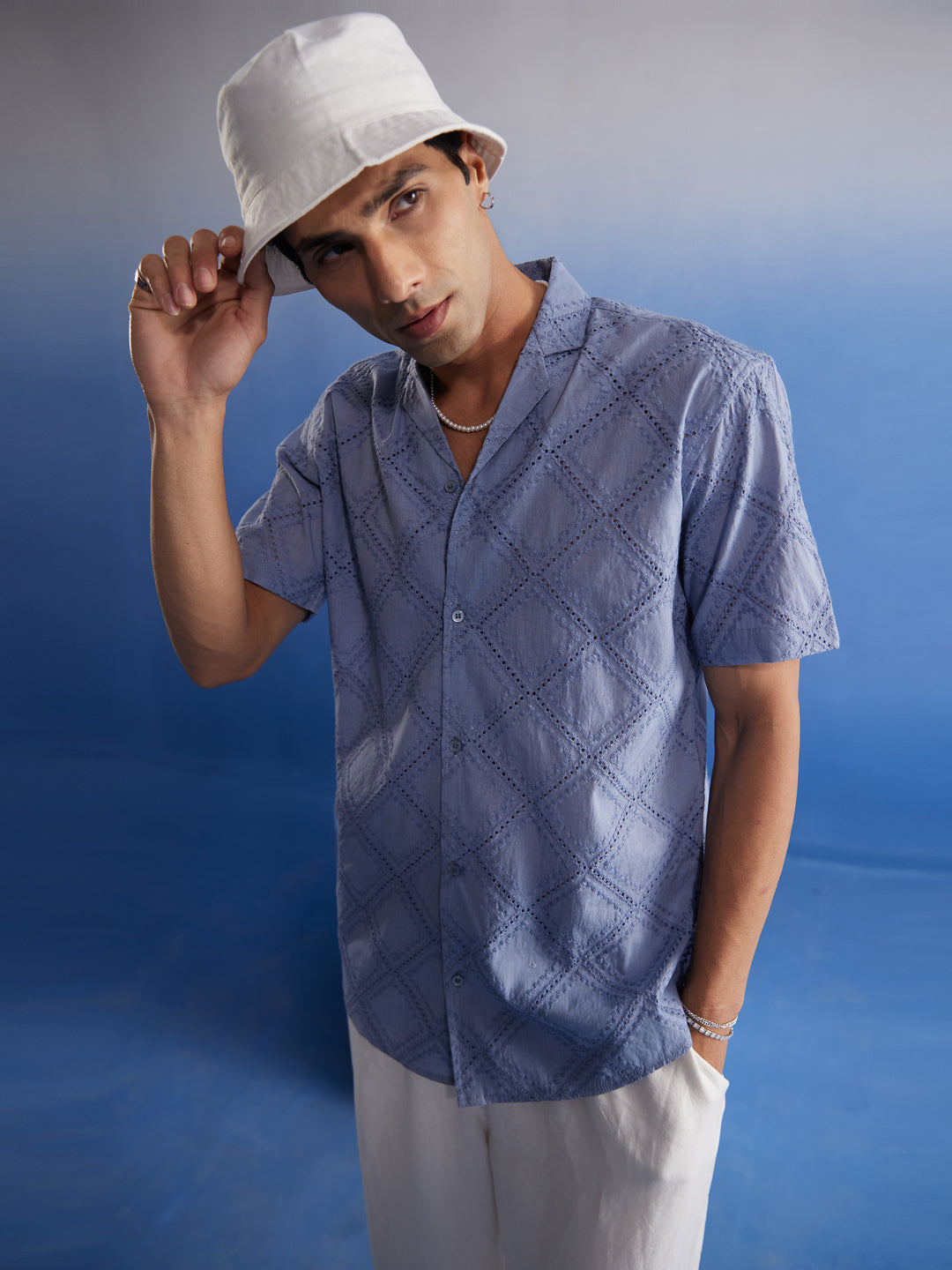 Men's Aqua Cotton Ethnic Shirt