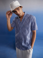 Men's Aqua Cotton Ethnic Shirt