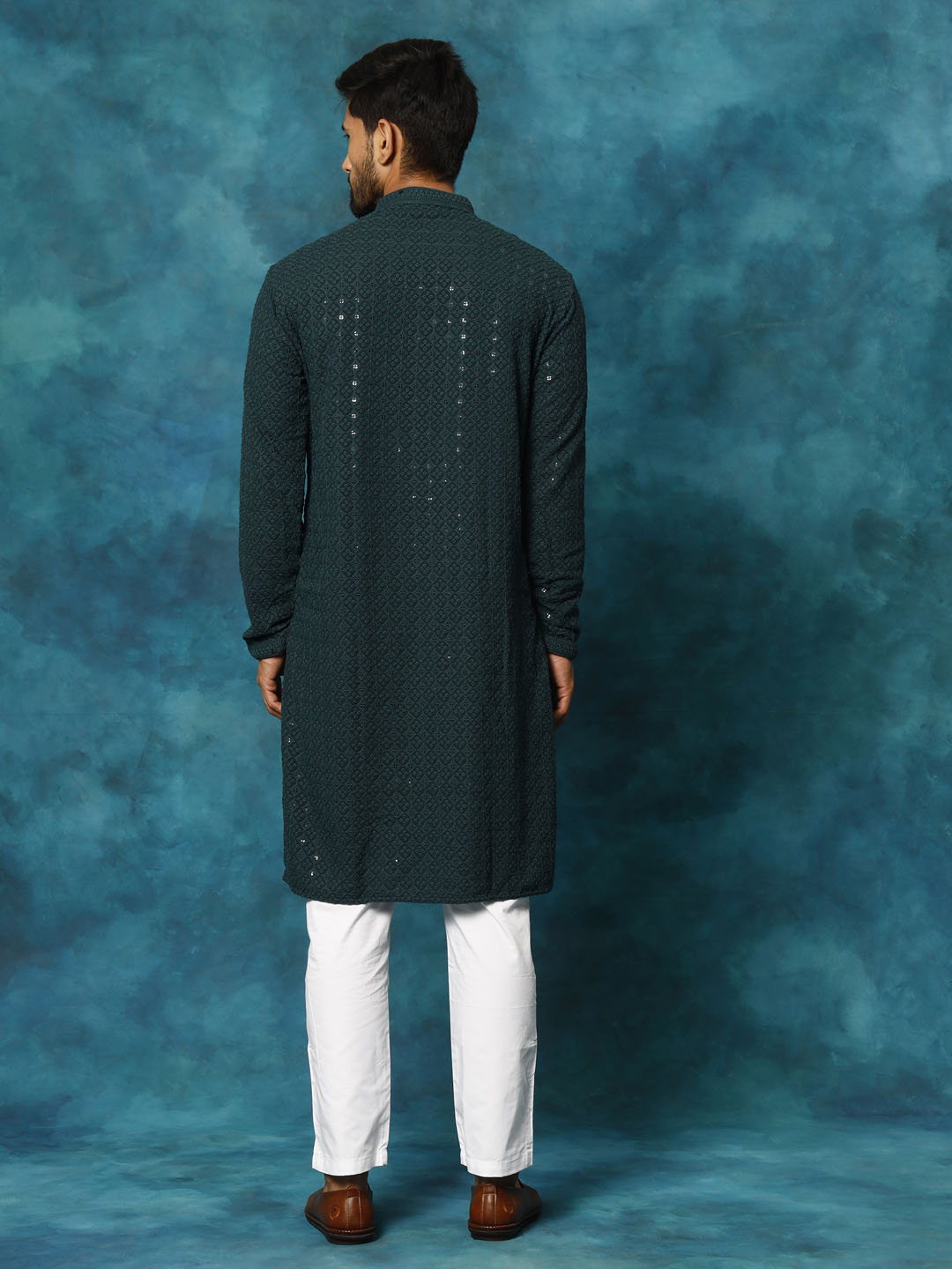 Men's Green And White Rayon Cotton Kurta Pyjama Set