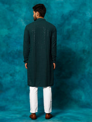 Men's Green And White Rayon Cotton Kurta Pyjama Set