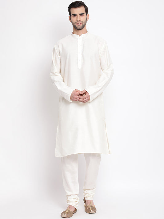 Men's Cream Viscose Kurta Pyjama Set