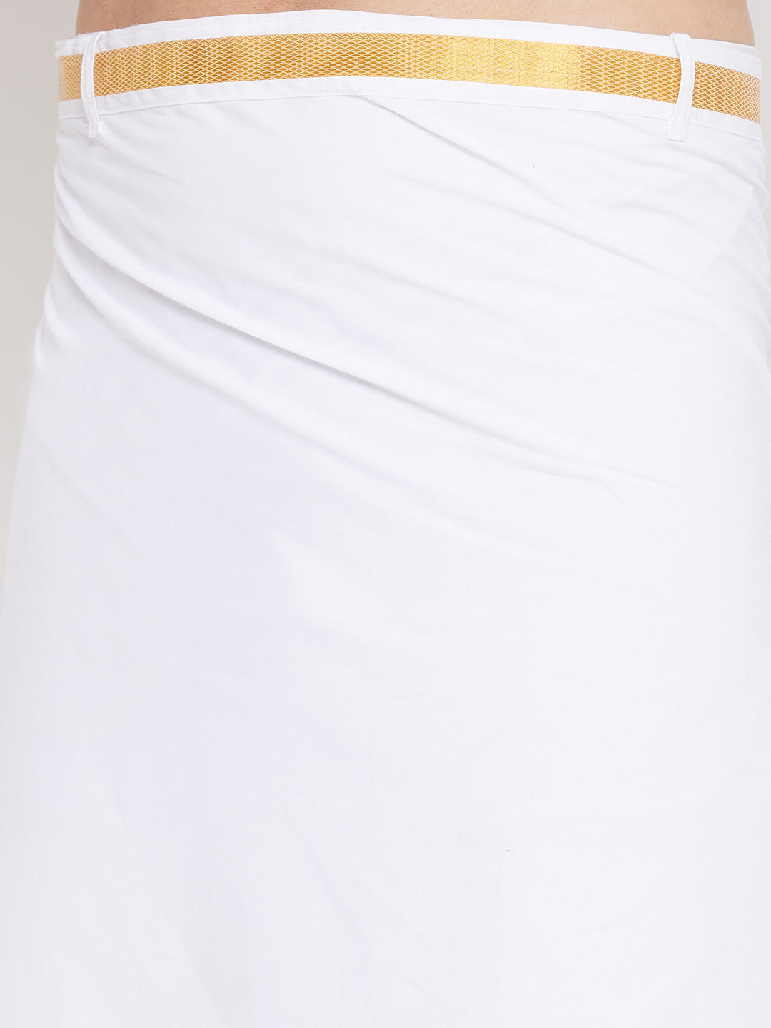 Men's White And Gold Dhoti/Mundu/Vesty