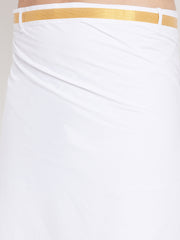 Men's White And Gold Dhoti/Mundu/Vesty