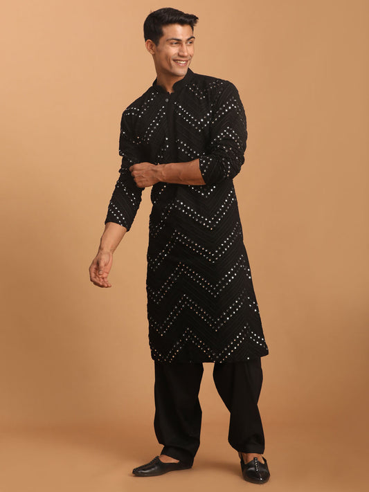 Men's Black Georgette Kurta and Patiala Set