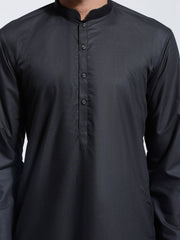 Men's Black Cotton Silk Kurta