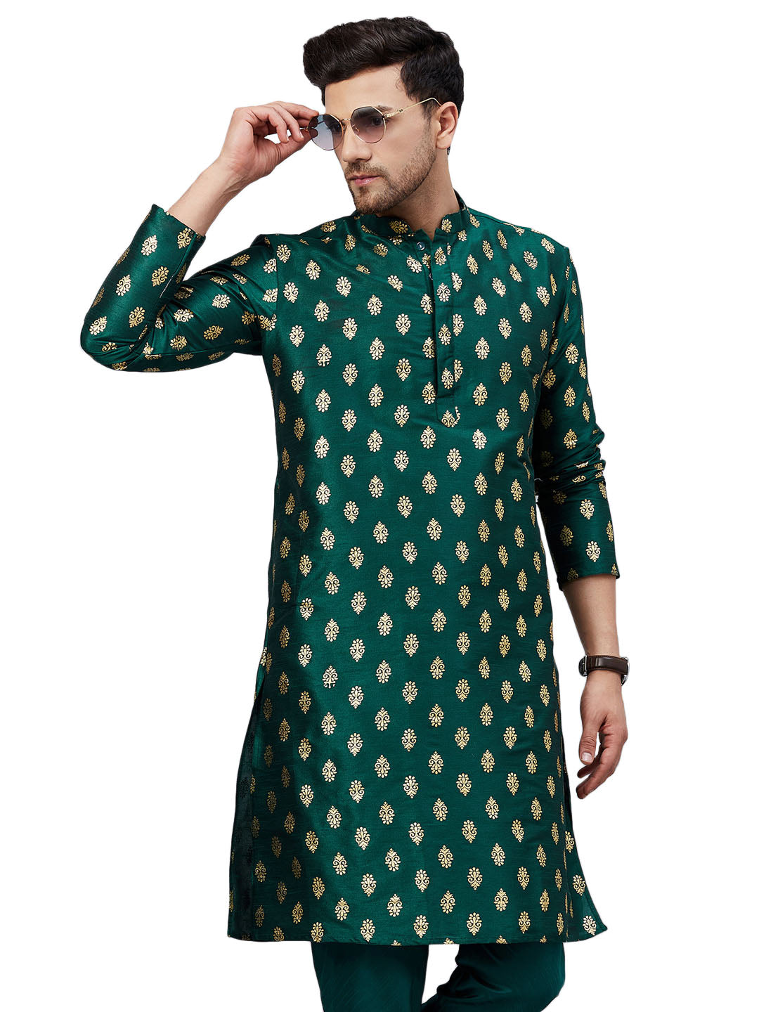 Men's Green Dupion Silk Kurta