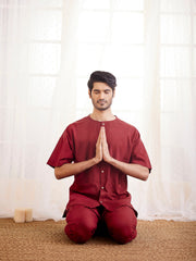 Men's Maroon Cotton Kurta Pyjama Set