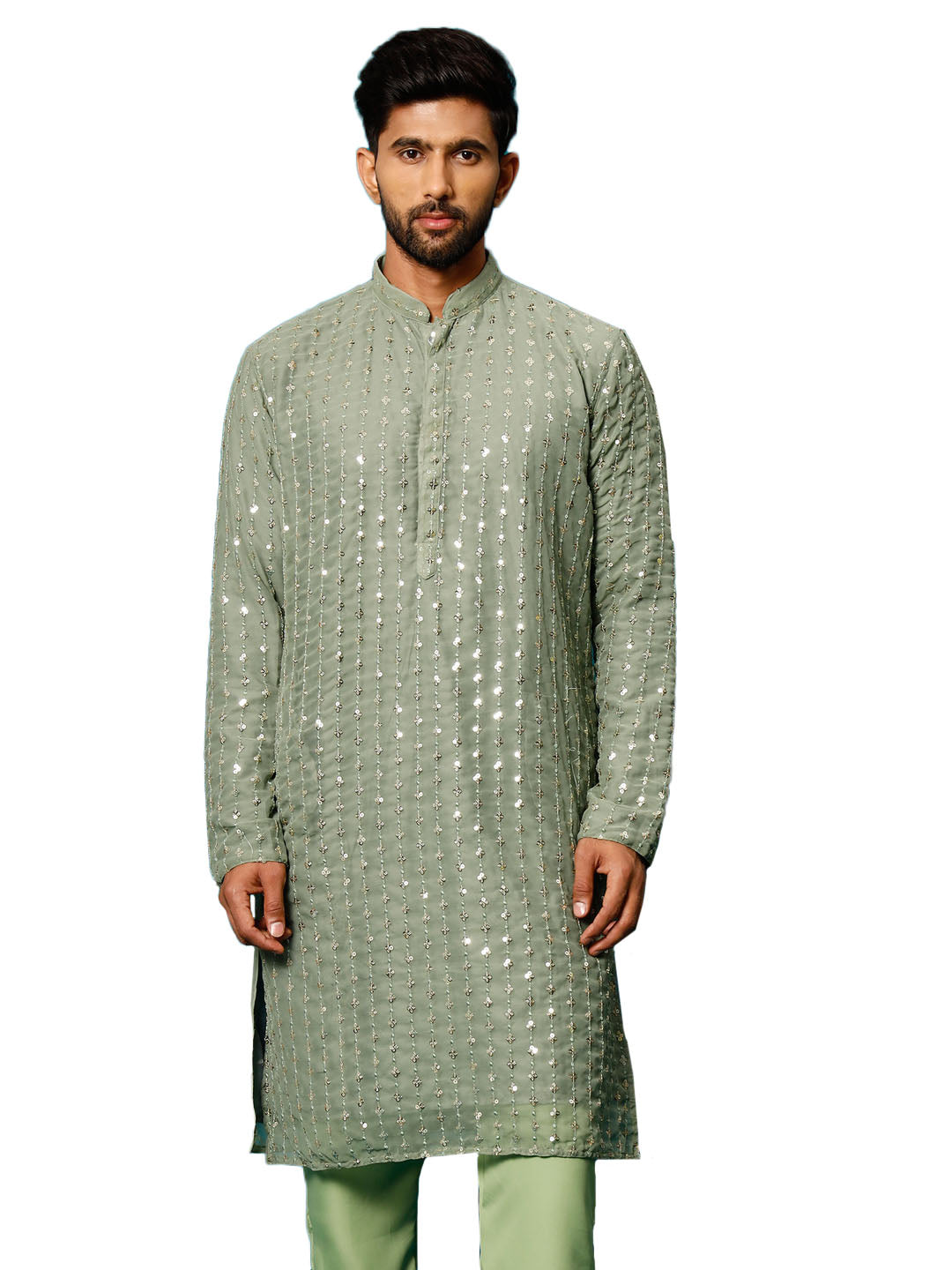 Men's Mint Green Georgette Kurta