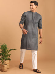 Vastramay-Men's Grey Cotton Kurta