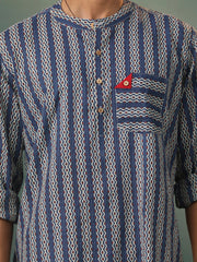 Men's Blue Cotton Short Kurta