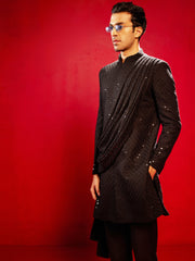 Men's Black Silk Blend Sherwani Only Top