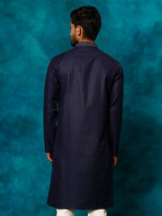 Men's Navy Blue Cotton Blend Kurta