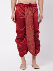 Men's Maroon Silk Blend Embroidered Dhoti