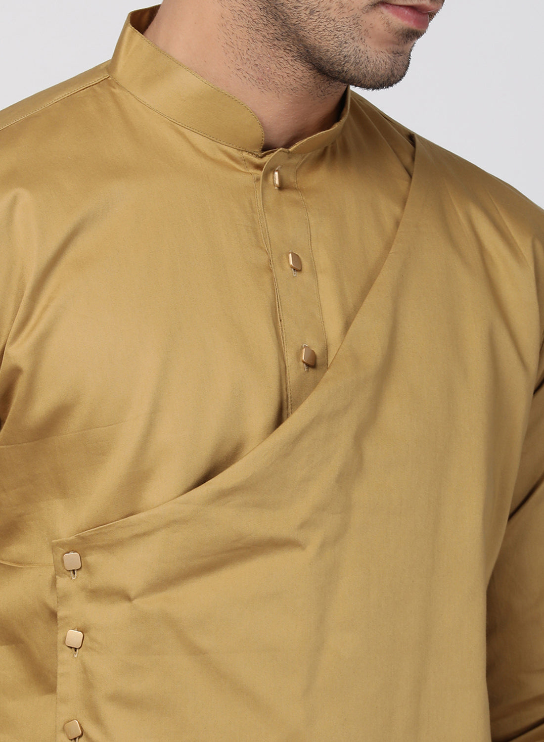 Men Beige Cotton Cotton Satin Kurta