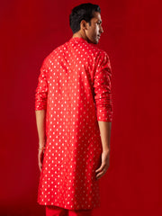 Men's Red Silk Blend Kurta