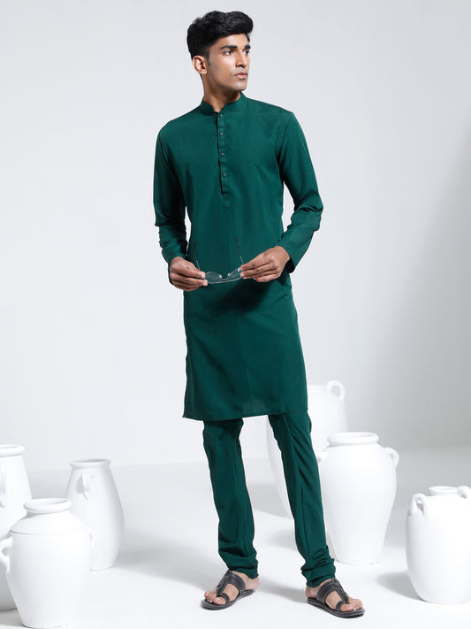 Men's Green Crepe Kurta And Pyjama