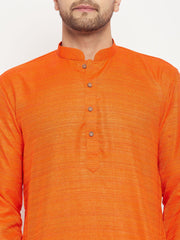 Men's Orange Silk Blend Kurta