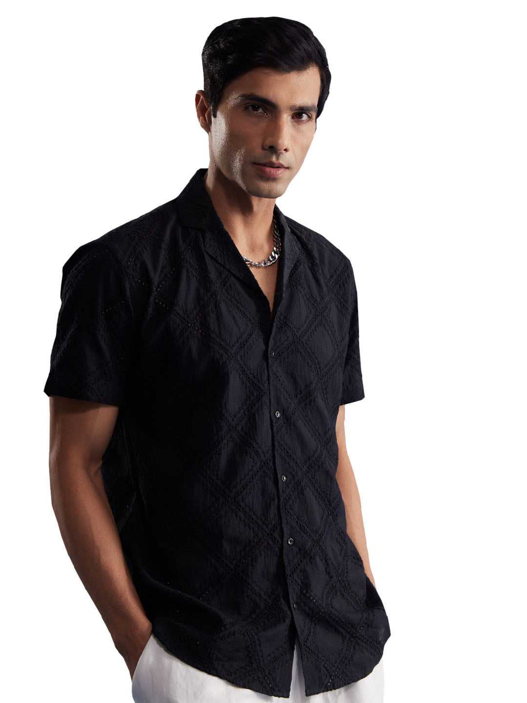 Men's Black Cotton Ethnic Shirt