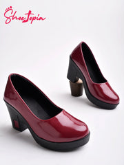 Shoetopia Solid Cherry Pumps For Women & Girls