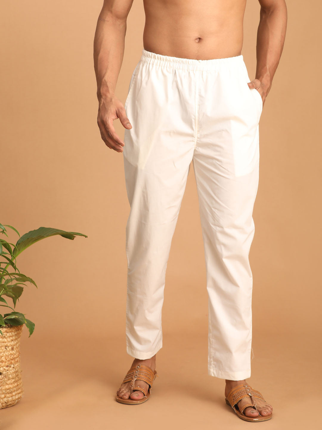 Men's Cream Cotton Pant Style Pyjama