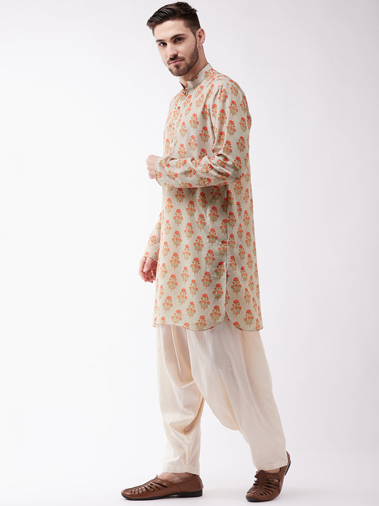 Men's Multicolor-Base-Beige And Cream Muslin Kurta and Patiala Set