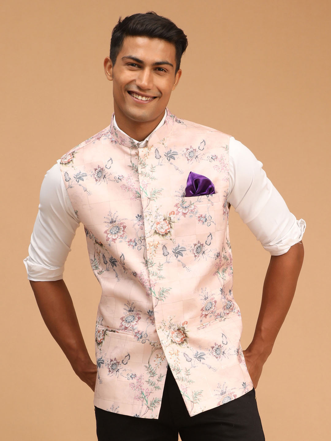 Men's Multicolor-Base-Peach - Nehru Jacket