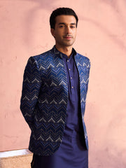 Men's Blue Silk Blend Jodhpuri