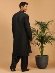 Men's Black Viscose Kurta and Patiala Set