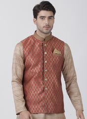 Men's Maroon Silk Blend Nehru Jacket