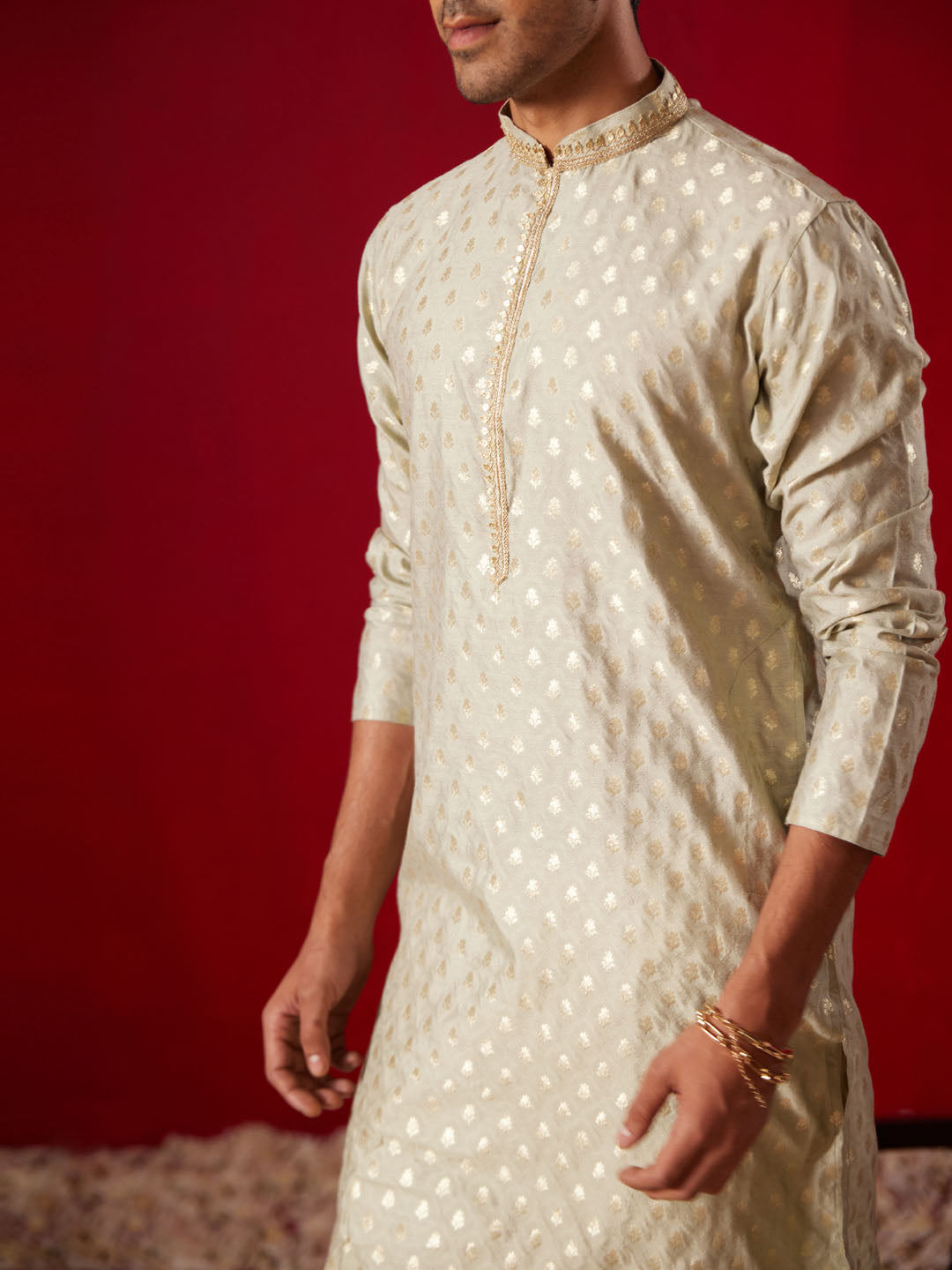 Men's Green Silk Blend Kurta