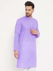 Men's Purple Cotton Blend Kurta