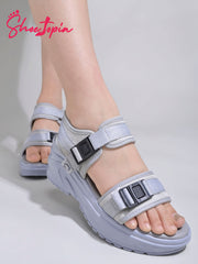 Shoetopia Comfortable  & Sporty Grey Sandals For Women & Girls