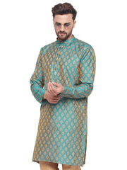 Men Turquoise Silk Blend Kurta