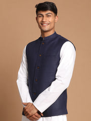 Men's Blue And White Cotton Nehru Jacket