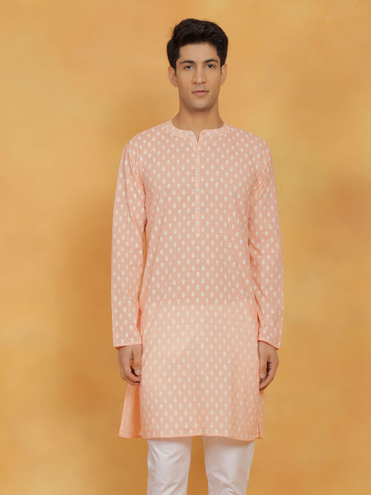 Men's Peach Cotton Kurta