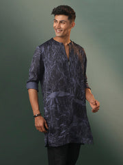 Men's Gray Cotton Blend Kurta