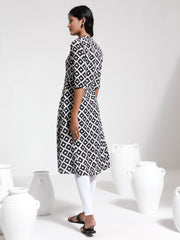 Women's Black And White Kurta Set