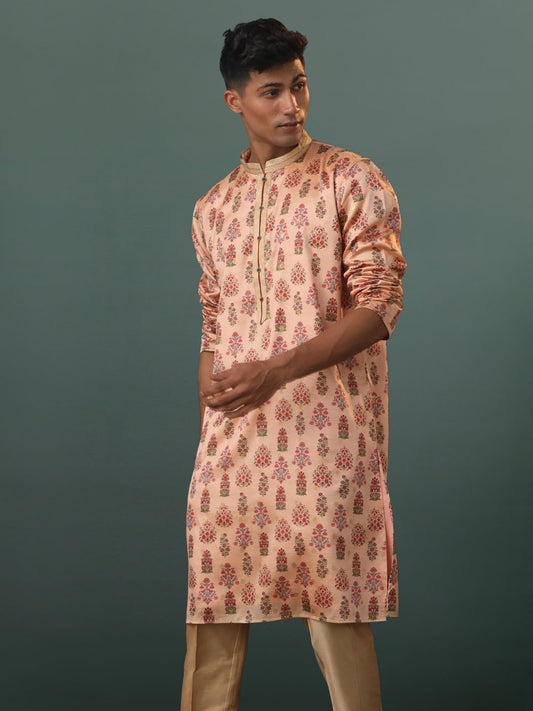 Men's Peach Silk Blend Kurta