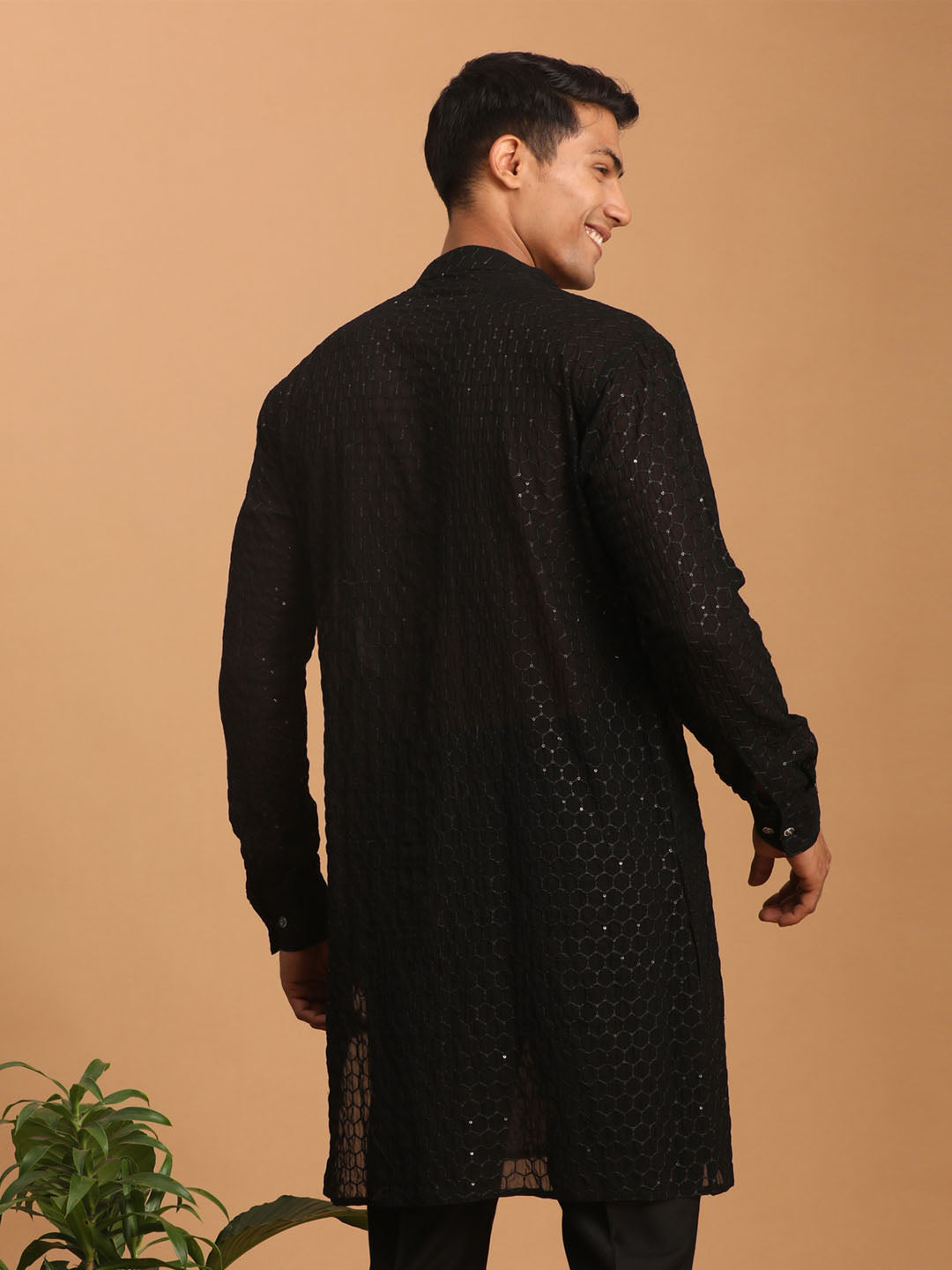 Men's Black Georgette Kurta