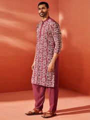 Men's Maroon Georgette Kurta And Patiala Set