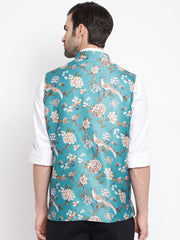 Men's Turquoise Silk Blend Nehru Jacket