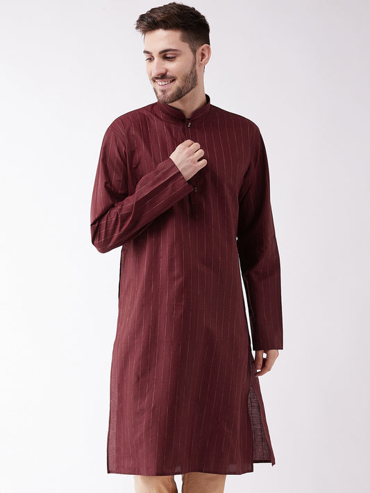 Men's Maroon Cotton Blend Kurta