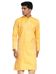 Men's Yellow Silk Blend Kurta