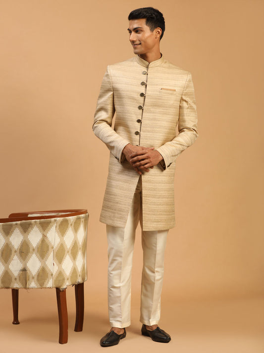 Men's Beige Silk Blend Sherwani Set