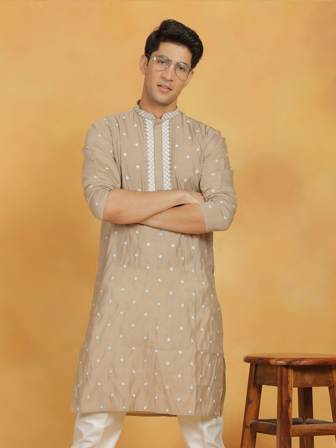 Men's Gray Silk Blend Kurta