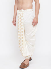 Men's Cream Silk Blend Embroidered Dhoti