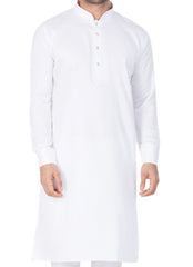 Men's White Cotton Blend Kurta Pyjama Set