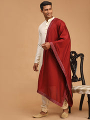 Men's Cream Viscose Kurta, Pyjama & Dupatta Set