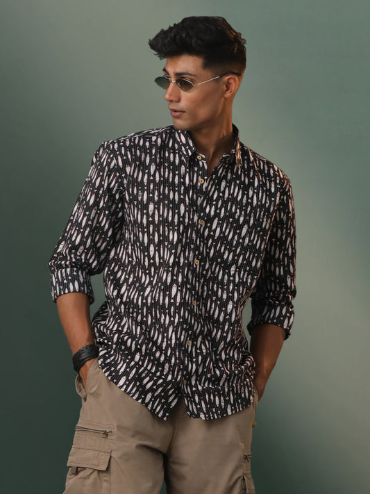 Men's Black Cotton Ethnic Shirt