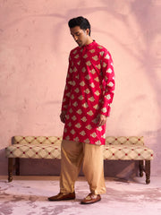 Men's Valentino Pink And Rose Gold Viscose Kurta and Patiala Set